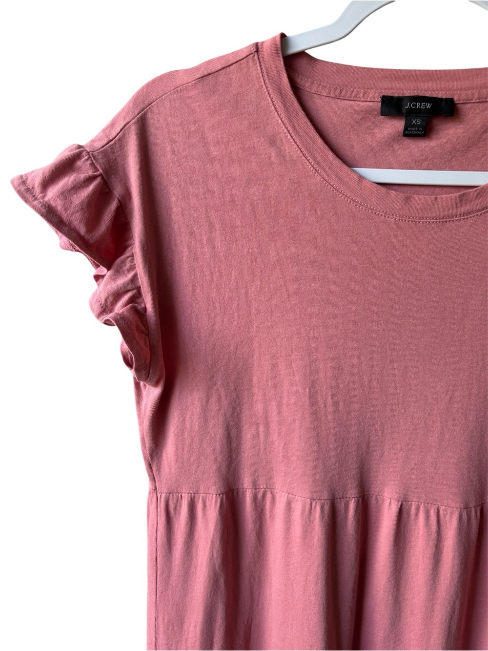 J. Crew Rose Pink Ruffle Sleeve Tiered Tee Dress - Picture 3 of 6